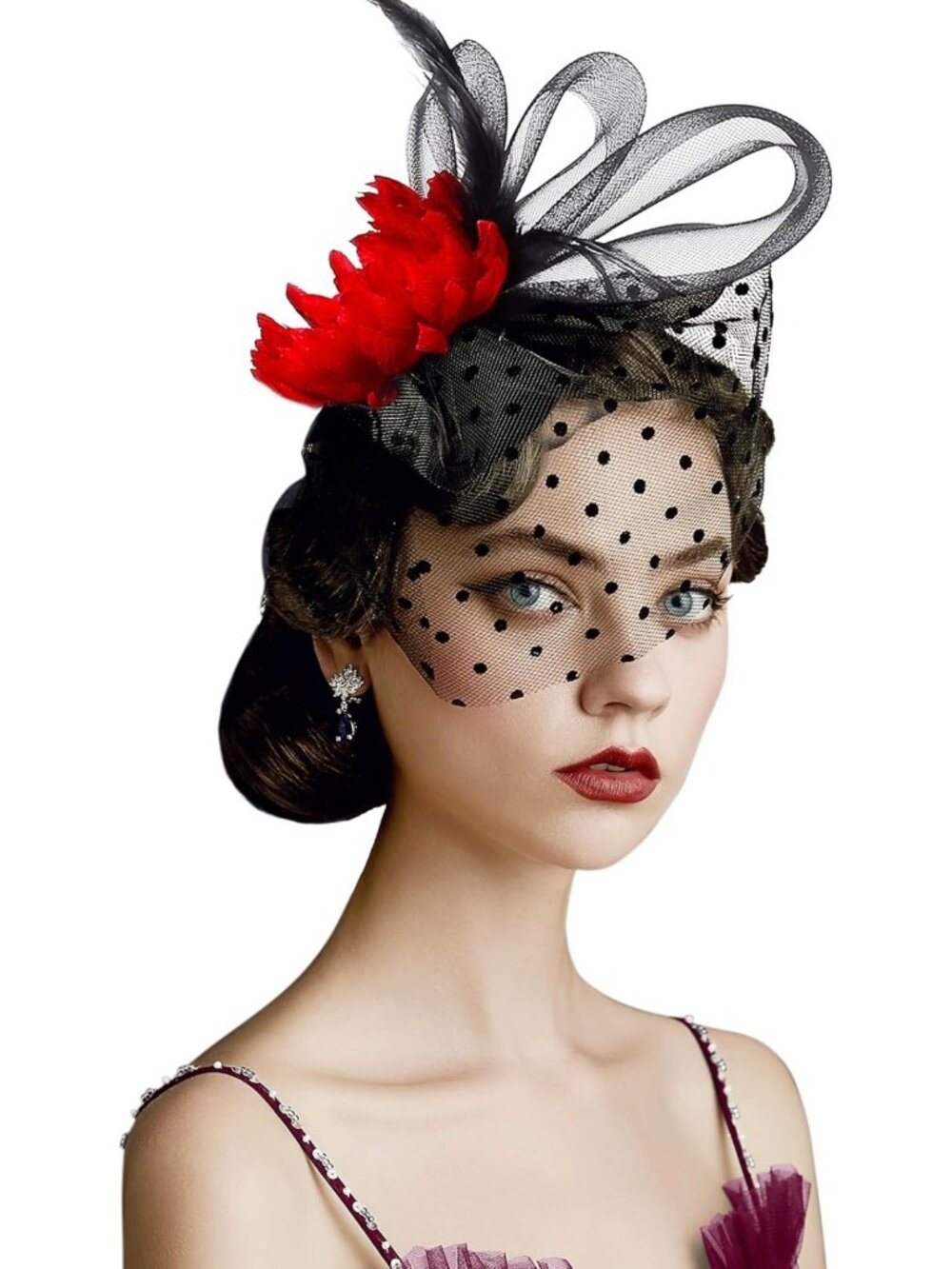 Elegant Flower Fascinator Hat with Veil & Feathers for Women - Perfect for